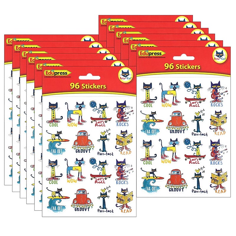 Edupress Pete the Cat Stickers, 1", 96 Per Pack, 12 Packs (EP-63935-12) image 1