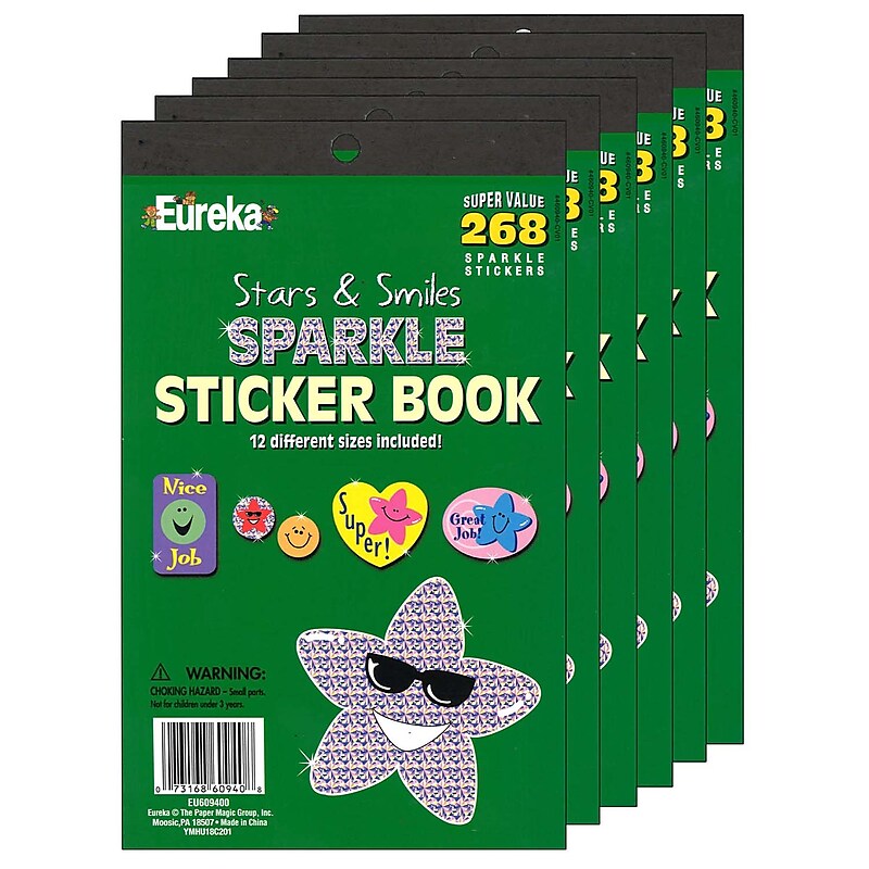 Eureka Stars & Smiles Sparkle Sticker Book, 6 Books (EU-609400-6) image 1