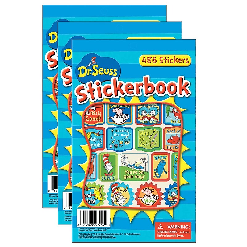 Eureka Dr. Seuss Awesome Sticker Book, 486 Stickers Per Pack, Pack of 3 (EU-609404-3) image 1