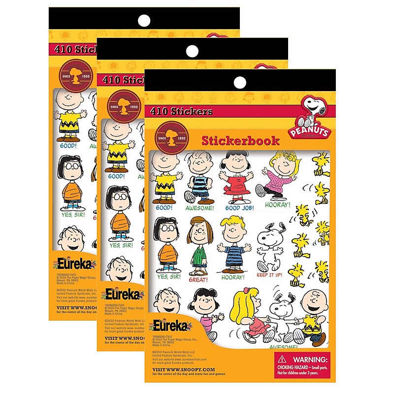 Eureka Peanuts Sticker Book, 410 Stickers, Pack of 3 (EU-609600-3) image 1