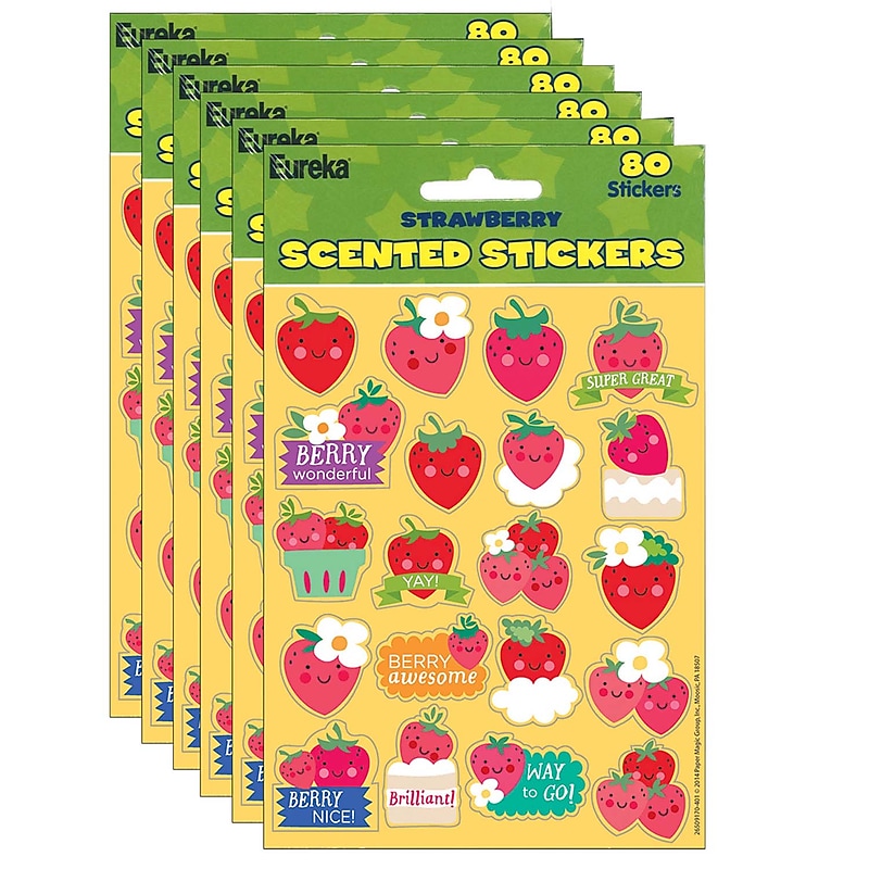 Eureka Strawberry Scented Stickers, 80 Per Pack, 6 Packs (EU-650917-6) image 1