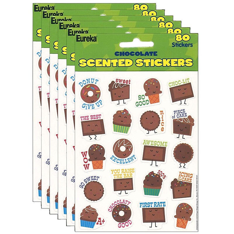 Eureka Chocolate Scented Stickers, 80 Per Pack, 6 Packs (EU-650944-6) image 1