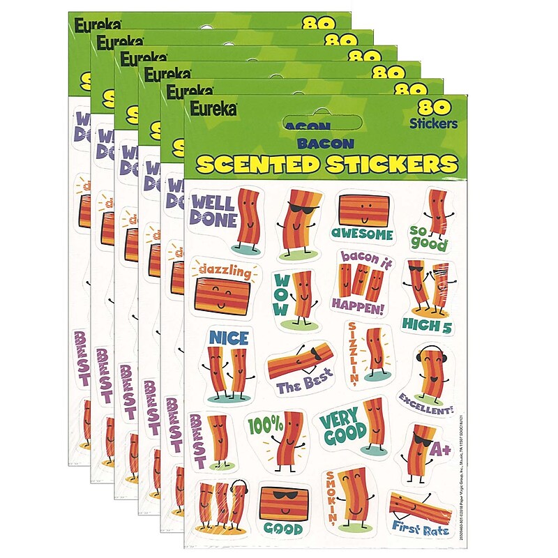 Eureka Bacon Scented Stickers, 80 Per Pack, 6 Packs (EU-650946-6) image 1