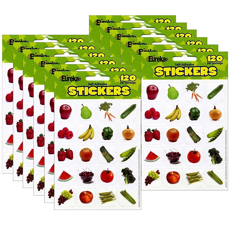 Eureka Fruits & Vegetables Theme Stickers, 120 Per Pack, 12 Packs (EU-655033-12) image 1