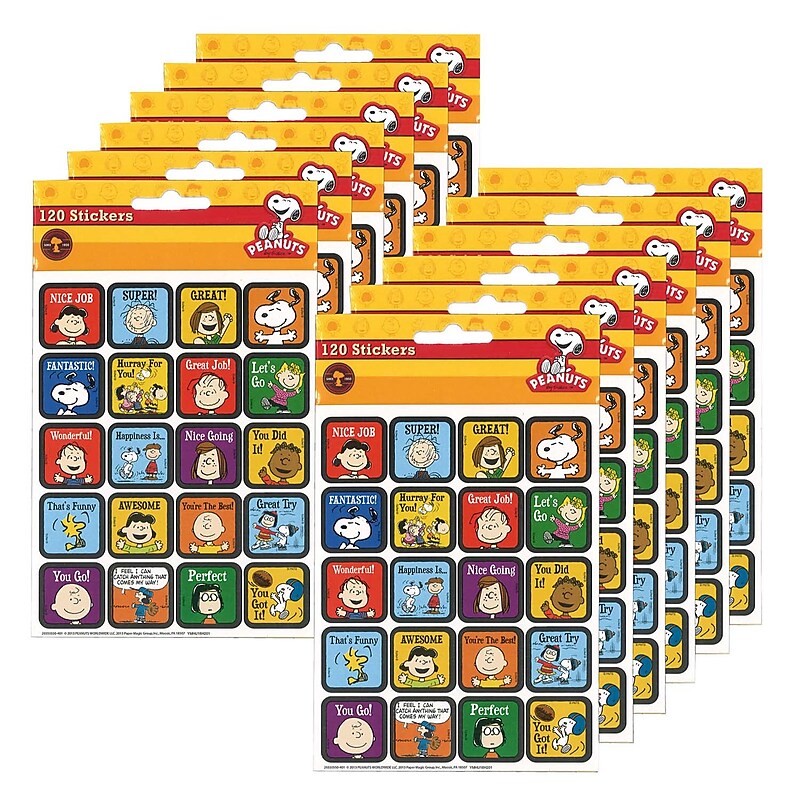 Eureka Peanuts Motivational Theme Stickers, 120 Per Pack, 12 Packs (EU-655055-12) image 1