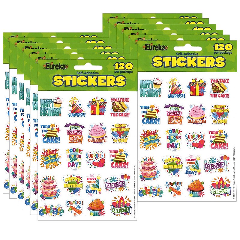 Eureka Birthday Theme Stickers, 120 Per Pack, 12 Packs (EU-655062-12) image 1