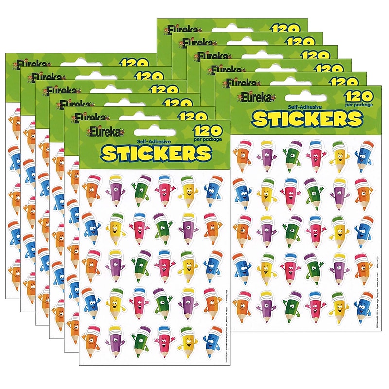 Eureka Pencil Smiley Faces Theme Stickers, 120 Per Pack, 12 Packs (EU-655068-12) image 1