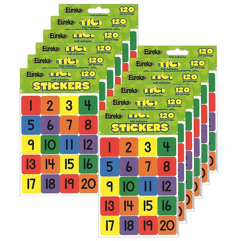 Eureka® Numbers (1-20) Theme Stickers, 120/Pack, 12 Packs (EU-655990-12) image 1