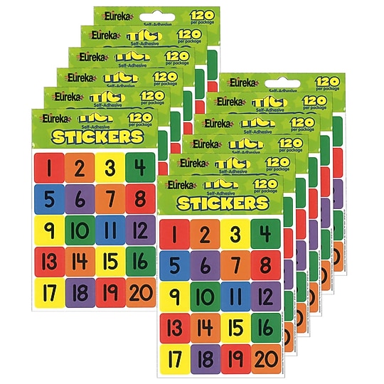 Eureka® Numbers (1-20) Theme Stickers, 120/Pack, 12 Packs (EU-655990-12)