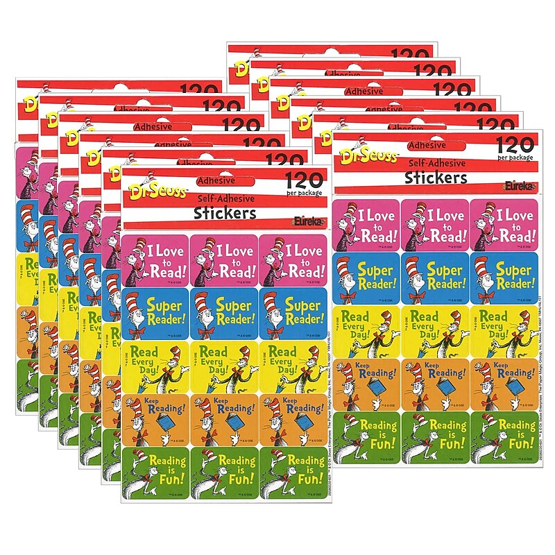 Eureka Cat in the Hat Reading Success Stickers, 120 Per Pack, 12 Packs (EU-658022-12) image 1