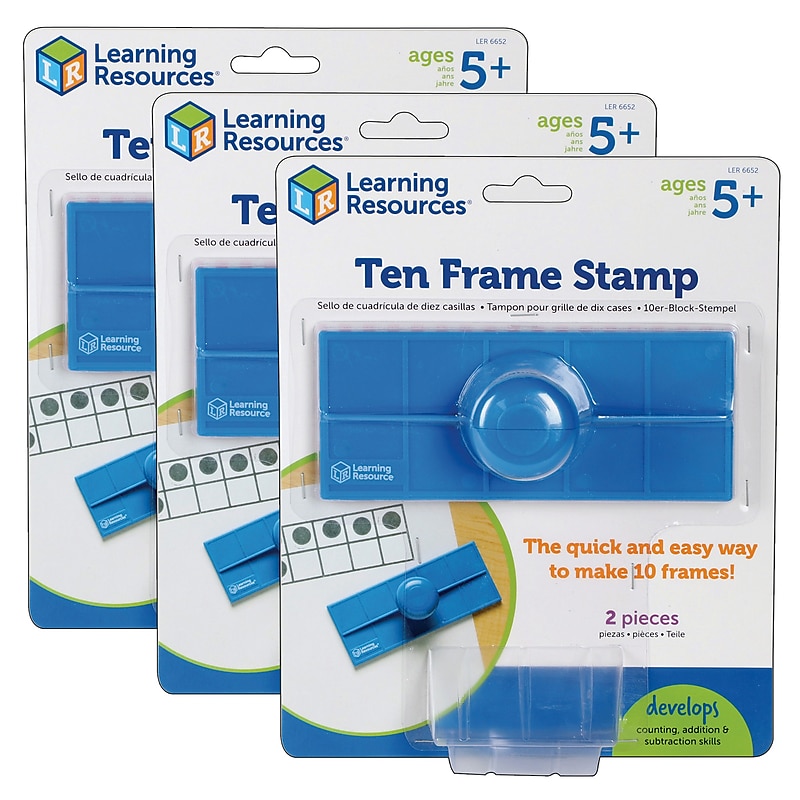 Learning Resources Washable Ten Frame Stamp, Blue, 3/Bundle (LER6652-3) image 1
