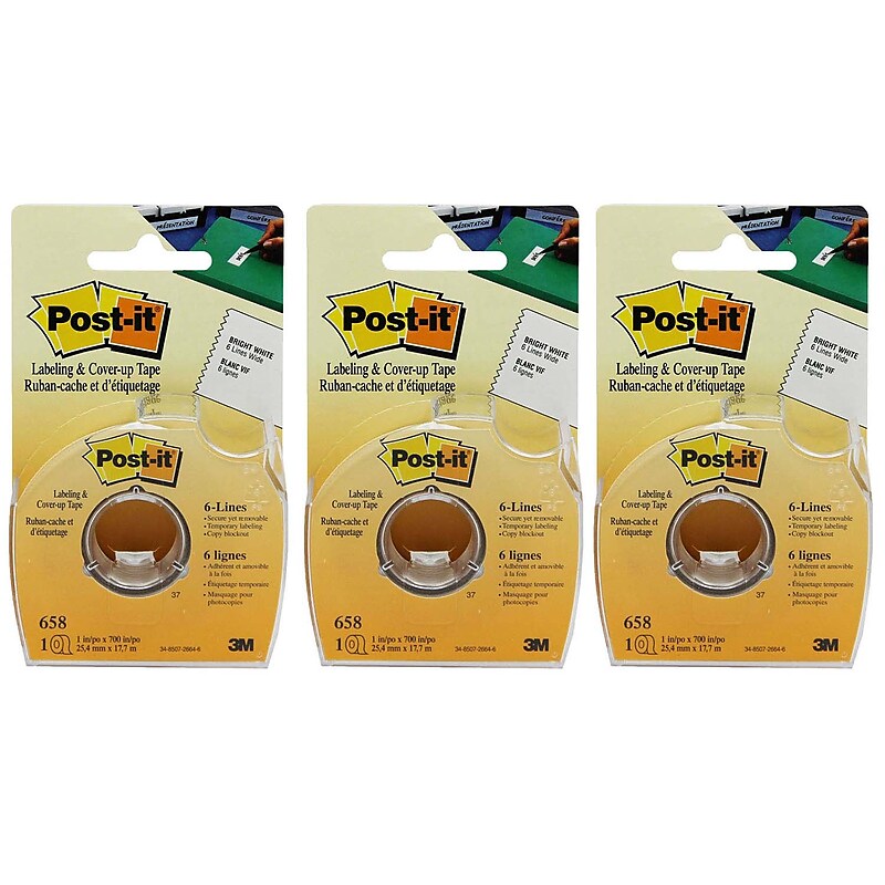 3M Post-it Labeling & Cover-up Tape, 1" x 700" Per Roll, 3 Rolls image 1