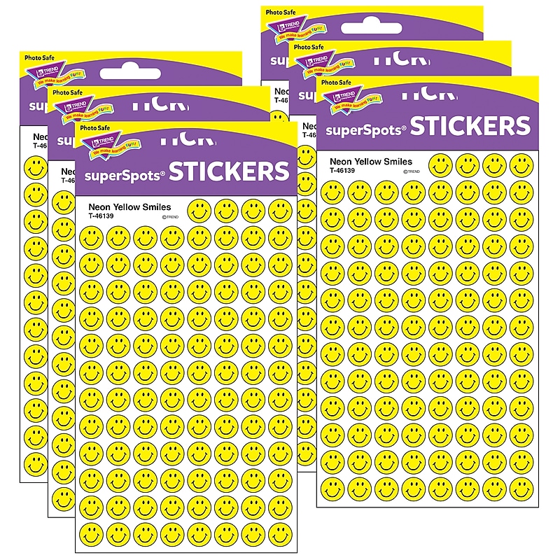 TREND Neon Yellow Smiles superSpots Stickers, 800 Per Pack, 6 Packs (T-46139-6) image 1