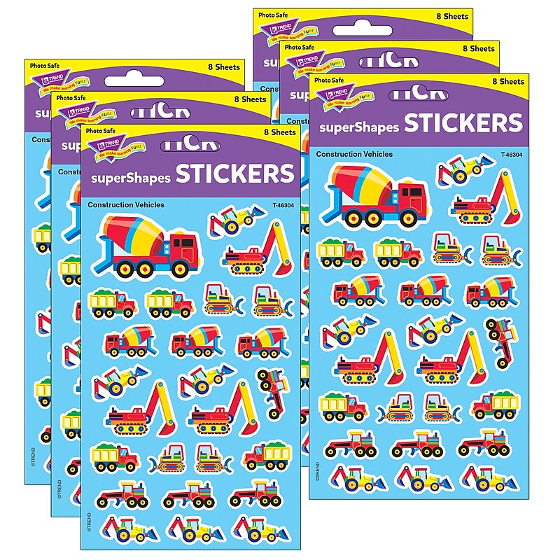 TREND Construction Vehicles superShapes Stickers-Large, 200 Per Pack, 6 Packs (T-46304-6) image 1