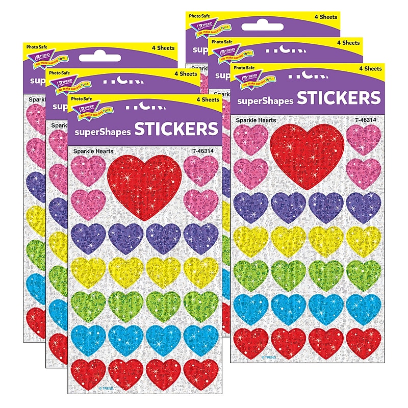 TREND Sparkle Hearts superShapes Stickers-Sparkle, 100 Per Pack, 6 Packs (T-46314-6) image 1