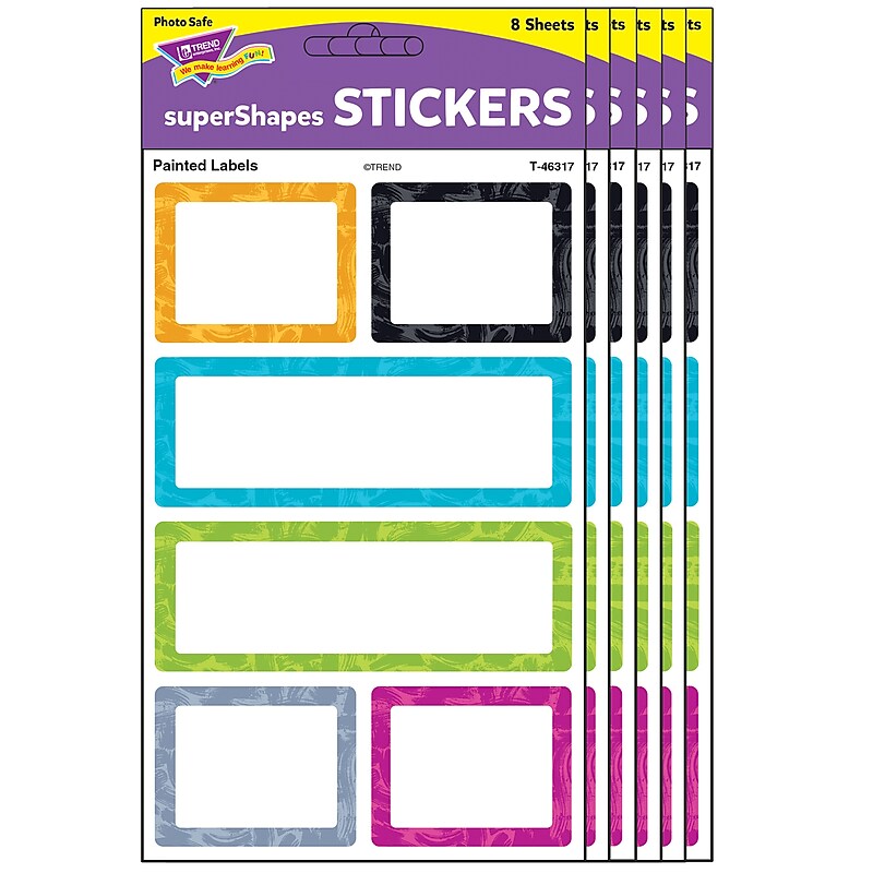 TREND Color Harmony Painted Labels superShapes Stickers, Large, Assorted Colors, 24/Pack, 6 Packs (T-46317-6) image 1