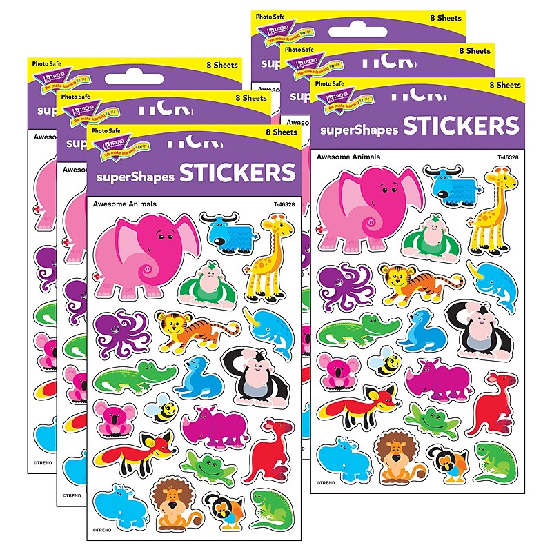 TREND Awesome Animals superShapes Stickers-Large, 160 Per Pack, 6 Packs (T-46328-6) image 1