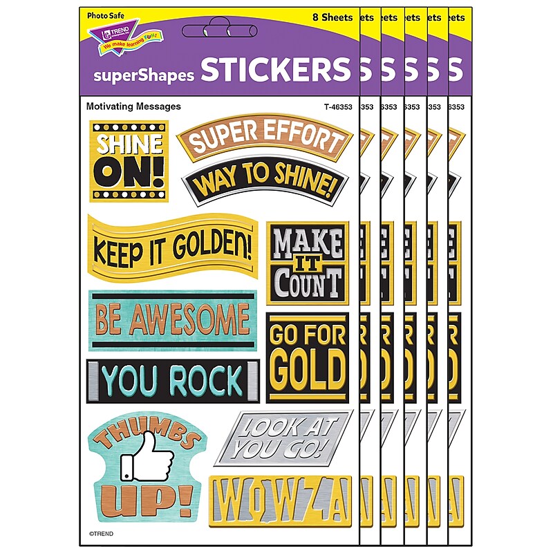 TREND I ♥ Metal Motivating Messages superShapes Stickers, Large, Assorted Colors, 88/Pack, 6 Packs (T-46353-6) image 1