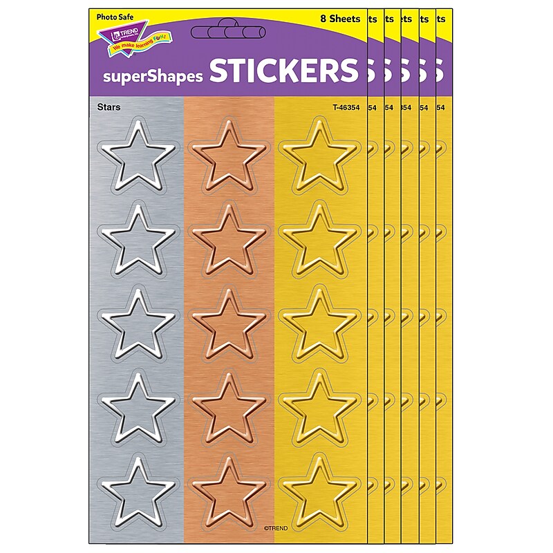 TREND I ♥ Metal Stars superShapes Stickers, Large, Assorted Colors, 120/Pack, 6 Packs (T-46354-6) image 1