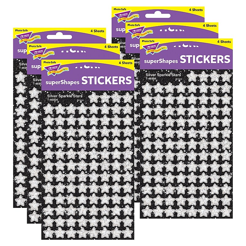 TREND Silver Sparkle Stars superShapes Stickers-Sparkle, 400 Per Pack, 6 Packs (T-46404-6) image 1