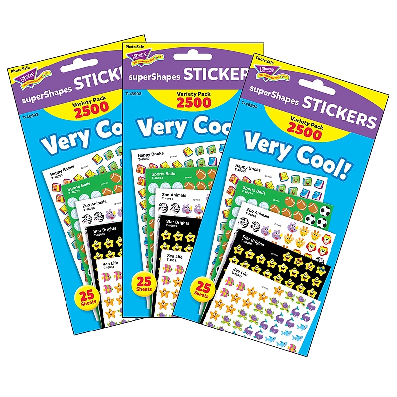 TREND Very Cool! superShapes Stickers Variety Pack, 2500 Per Pack, 3 Packs (T-46903-3) image 1