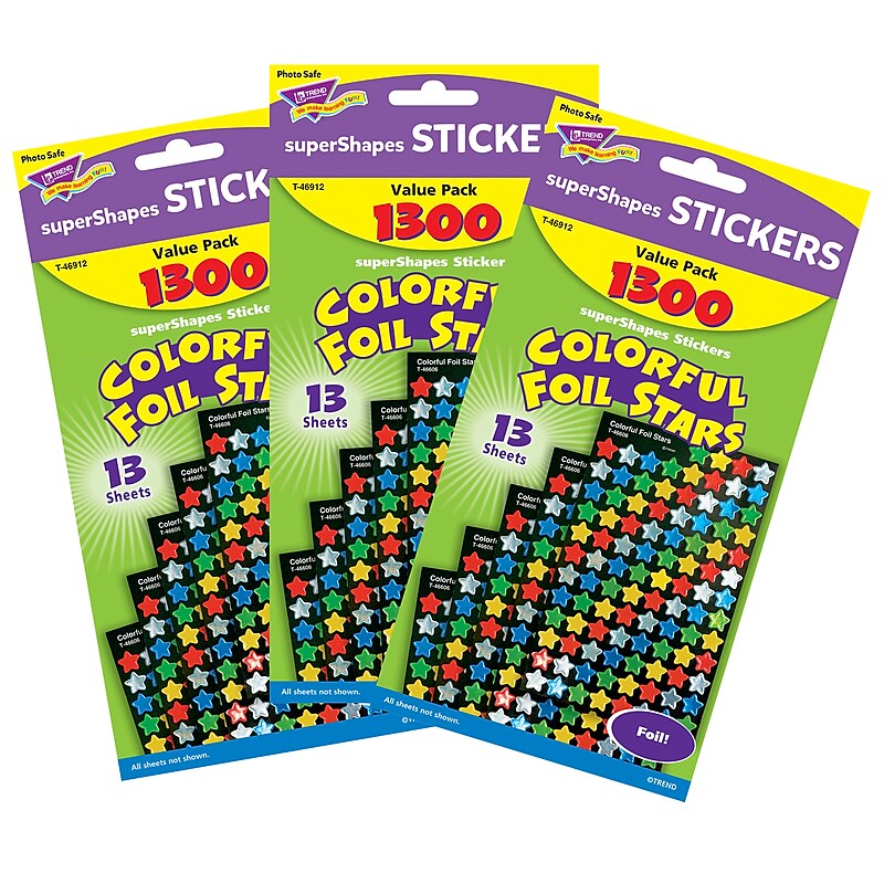 TREND Colorful Foil Stars superShapes Value Pack, 1300/Pack, 3 Packs (T-46912-3) image 1