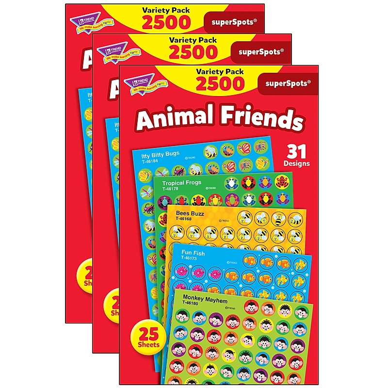 TREND Animal Friends superSpots Stickers Variety Pack, 2500 Per Pack, 3 Packs (T-46915-3) image 1