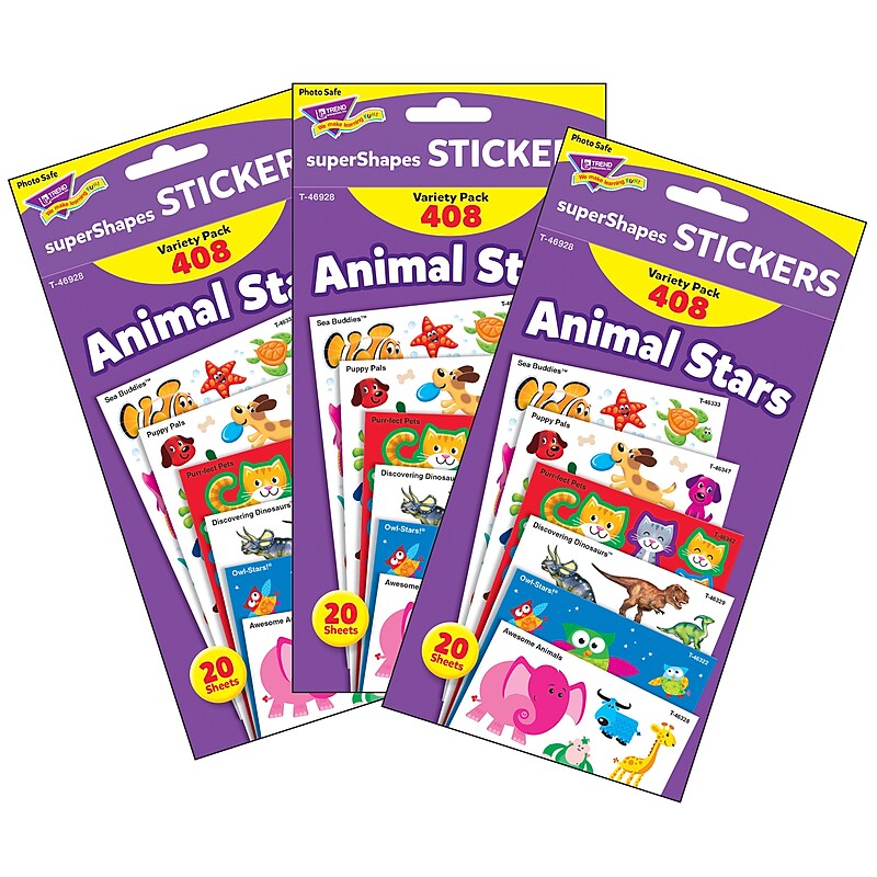 TREND Animal Stars superShapes Stickers-Large Variety Pack, 408 Per Pack, 3 Packs (T-46928-3) image 1