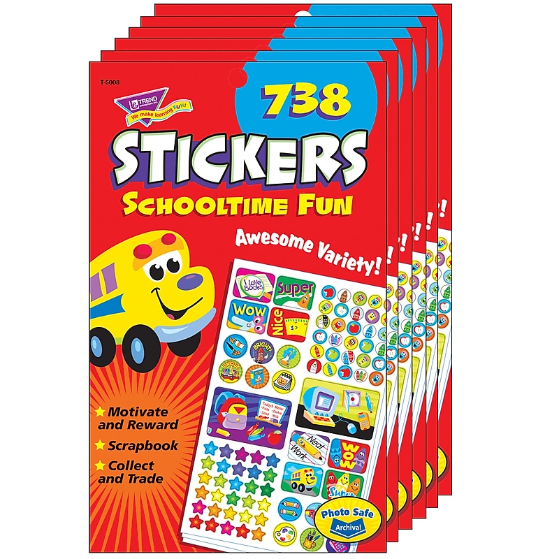 TREND Schooltime Fun Sticker Pad, 738 Sticker Per Pad, Pack of 6 (T-5008-6) image 1