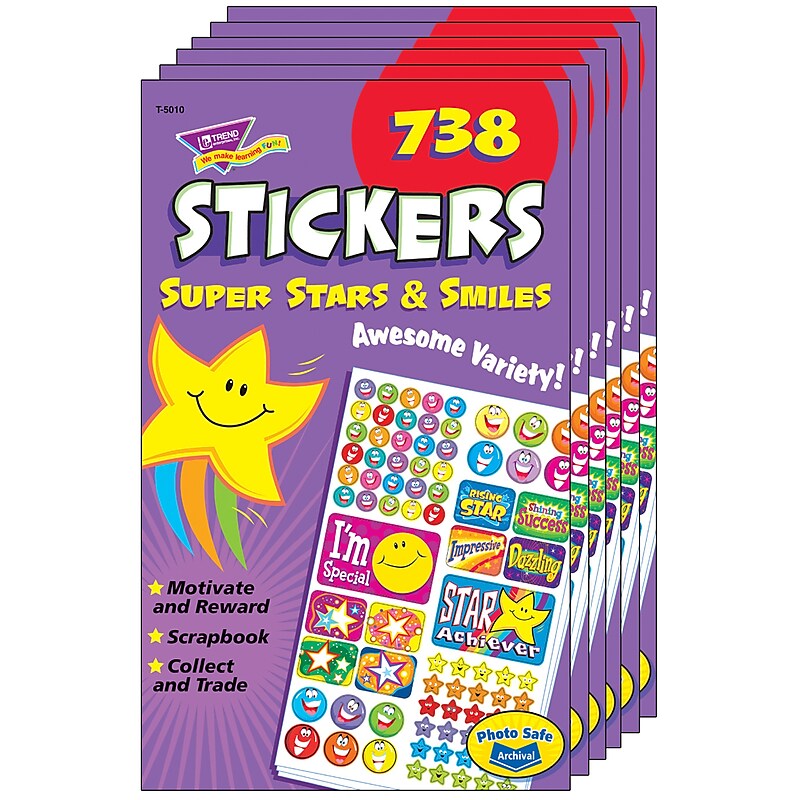 TREND Super Stars & Smiles Sticker Pad, 738 Stickers Per Pad, 6 Pads (T-5010-6) image 1