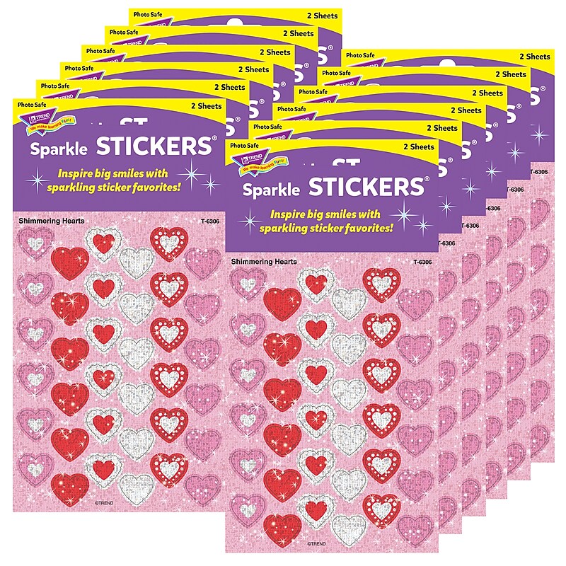 TREND Shimmering Hearts Sparkle Stickers®, 72 Per Pack, 12 Packs (T-6306-12) image 1
