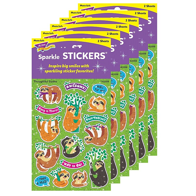 TREND Thoughtful Sloths Sparkle Stickers®, 32/Pack, 6 Packs (T-63359-6) image 1
