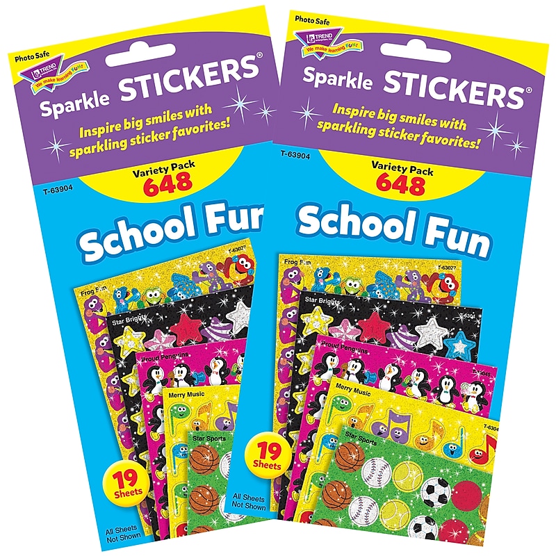 TREND School Fun Sparkle Stickers® Variety Pack, 648/Pack, 2 Packs (T-63904-2) image 1