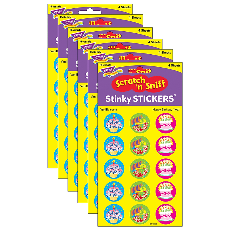 TREND Happy Birthday/Vanilla Stinky Stickers, 60 Per Pack, 6 Packs (T-927-6) image 1