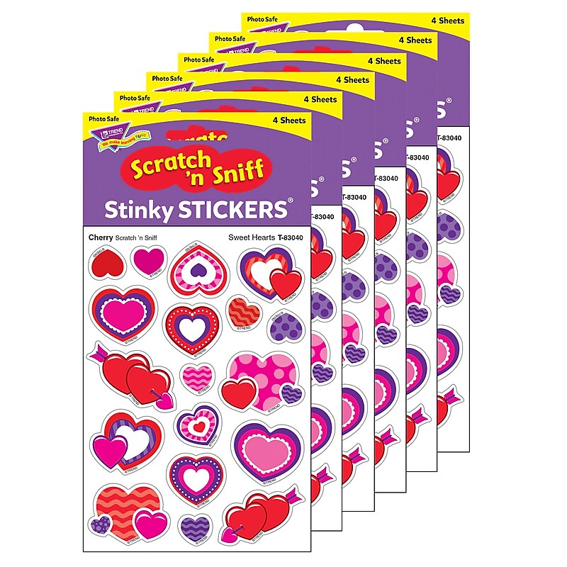 TREND Cherry Mixed Shapes Stinky Stickers® Sweet Hearts, 72/Pack, 6 Packs (T-83040-6) image 1