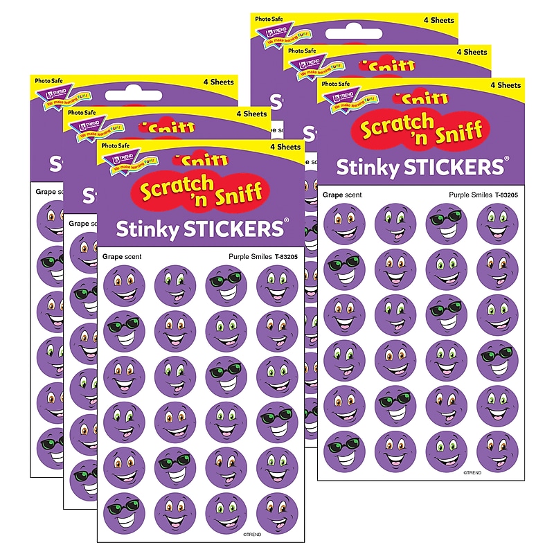 TREND Purple Smiles/Grape Stinky Stickers, 96 Per Pack, 6 Packs (T-83205-6) image 1