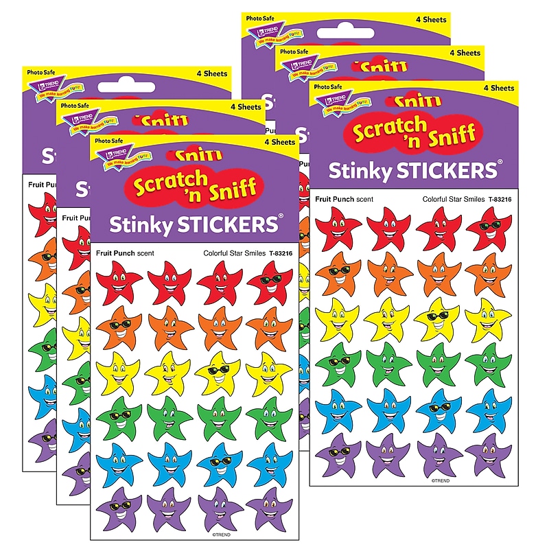 TREND Colorful Star Smiles/Fruit Punch Stinky Stickers, 96 Per Pack, 6 Packs (T-83216-6) image 1