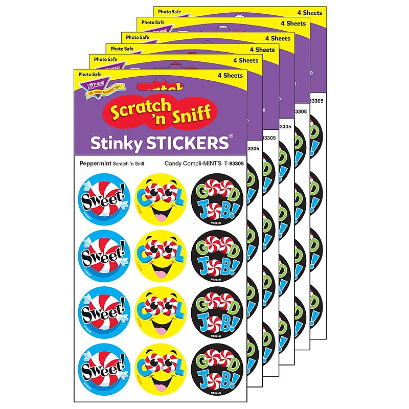 Trend Enterprises Peppermint Stinky Stickers Candy Compli-MINTS, 48/Pack, 6 Packs (T-83305-6) image 1