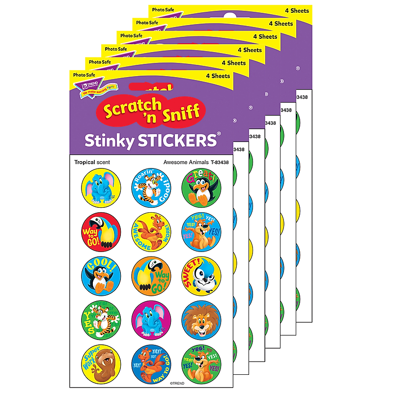 TREND Tropical Stinky Stickers® Awesome Animals, 60/Pack, 6 Packs (T-83438-6) image 1