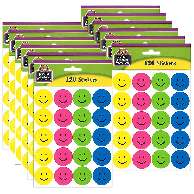 Teacher Created Resources Happy Faces Stickers, 120 Per Pack, 12 Packs (TCR1274-12) image 1