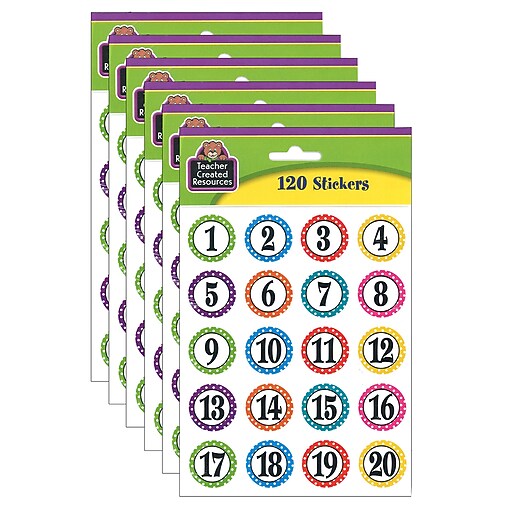 Teacher Created Resources Polka Dots Numbers Stickers, 120/Pack, 6