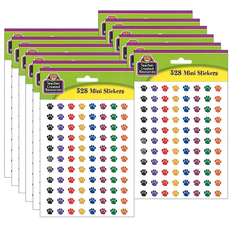 Teacher Created Resources Colorful Paw Prints Mini Stickers, 3/8"Dia, 528 Per Pack, 12 Packs (TCR4819-12) image 1