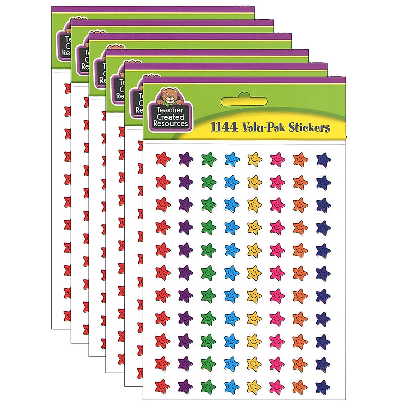 Teacher Created Resources Mini Smiley Stars Valu-Pak Stickers, 1144 Per Pack, 6 Packs (TCR5141-6) image 1
