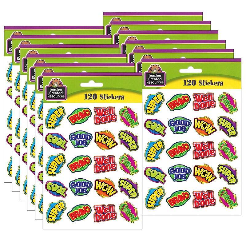 Teacher Created Resources Positive Words Stickers, 120 Per Pack, 12 Packs (TCR5206-12) image 1