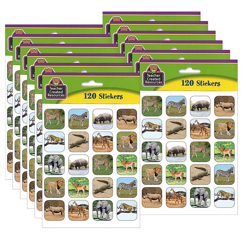 Teacher Created Resources Safari Animals Stickers, 120 Per Pack, 12 Packs (TCR5468-12) image 1