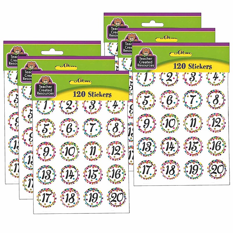 Teacher Created Resources Confetti Numbers Stickers, 120 Per Pack, 6 Packs (TCR5574-6) image 1