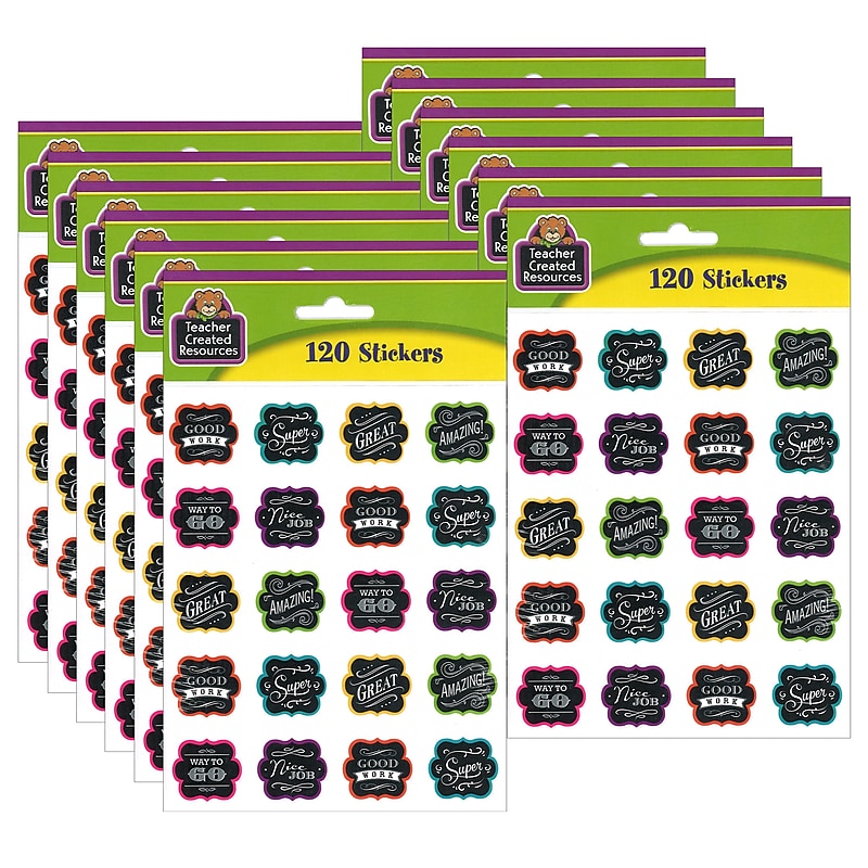 Teacher Created Resources Chalkboard Brights Stickers, 120 Per Pack, 12 Packs (TCR5618-12) image 1