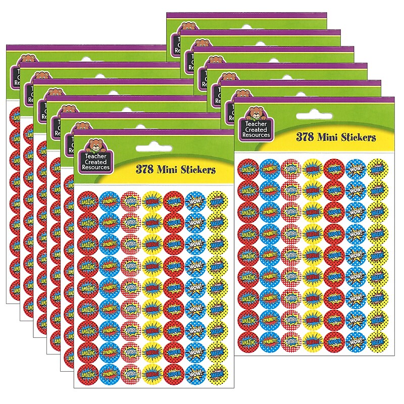 Teacher Created Resources Superhero Mini Stickers, 0.5", 378 Per Pack, 12 Packs (TCR5642-12) image 1