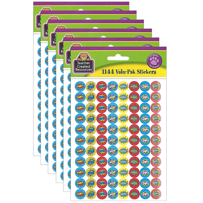 Teacher Created Resources Superhero Mini Stickers Valu-Pak, 1144 Per Pack, 6 Packs (TCR5643-6) image 1