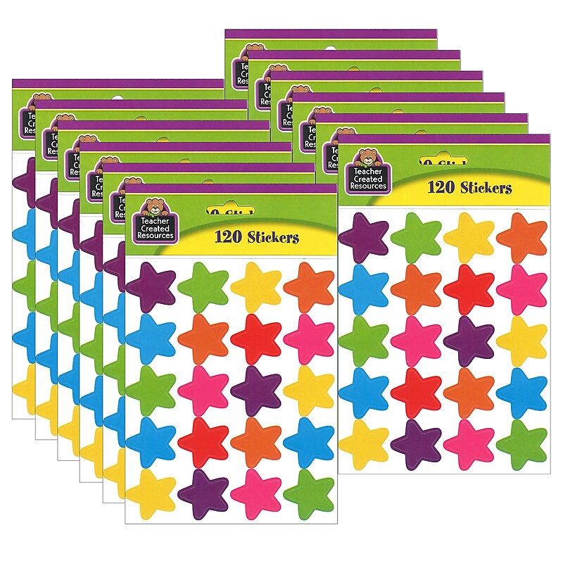 Teacher Created Resources Bright Stars Stickers (die cut star shape), 120 Per Pack, 12 Packs (TCR5796-12) image 1